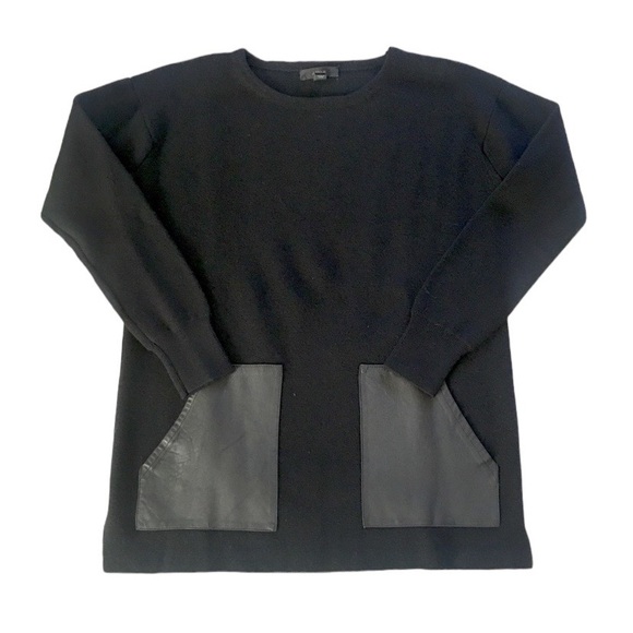 J.Crew 100% Merino Wool Leather Pocket Tunic Sweater Black Longline Style 02624 - Picture 4 of 16